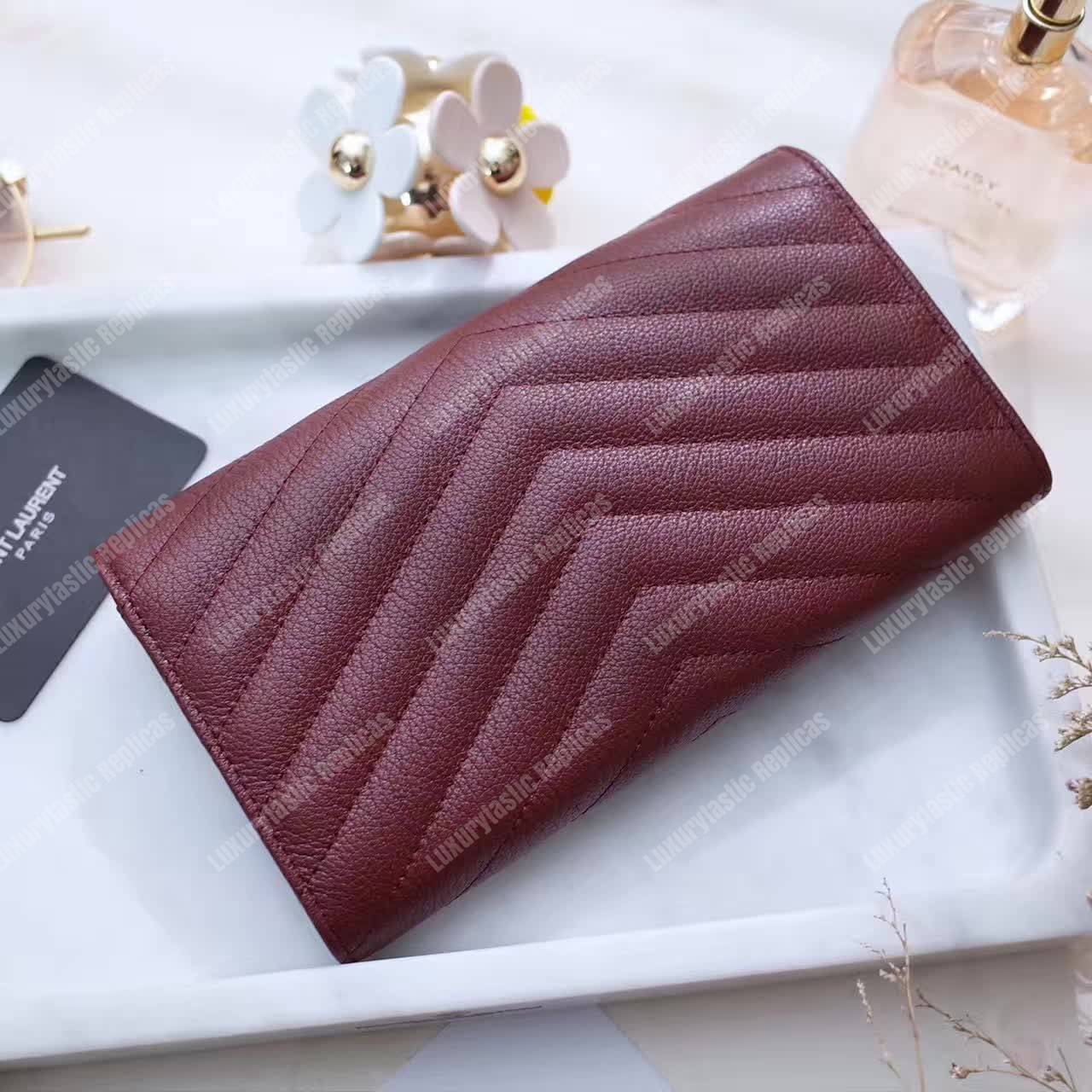 Saint Laurent Monogram Large Flap Wallet Dark Red De Poudre