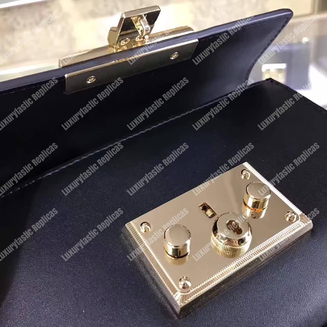 G*u*i padlock small leather shoulder bag black