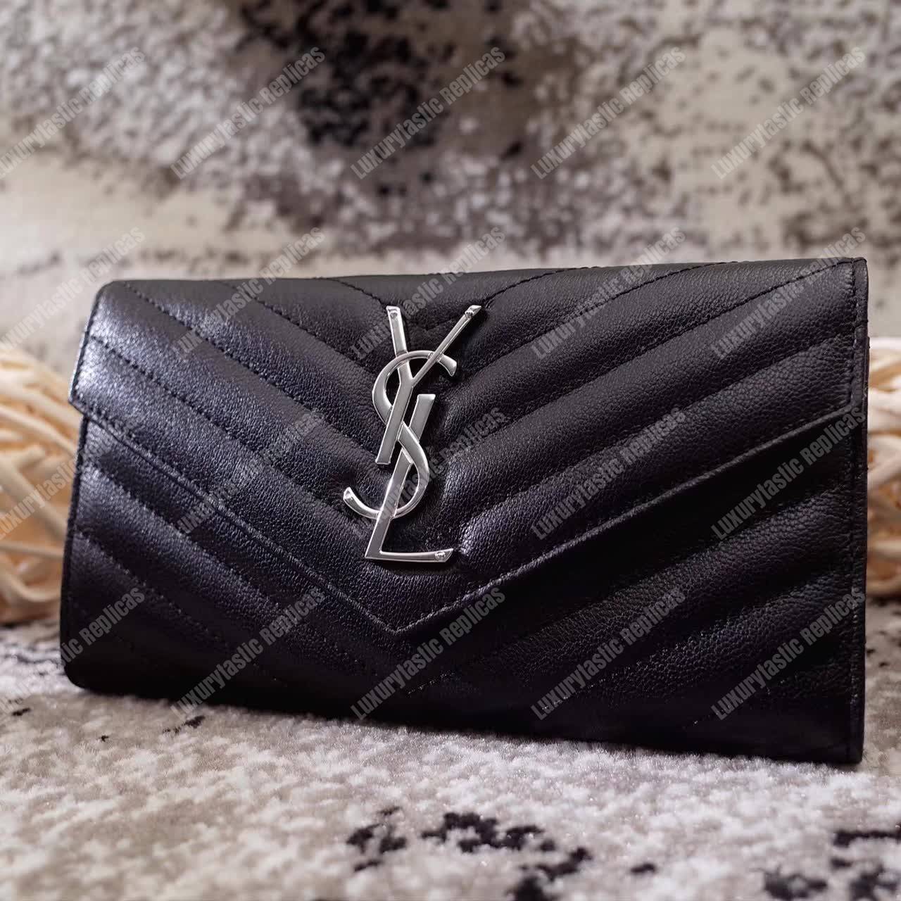 Saint Laurent Monogram Large Flap Wallet Black De Poudre