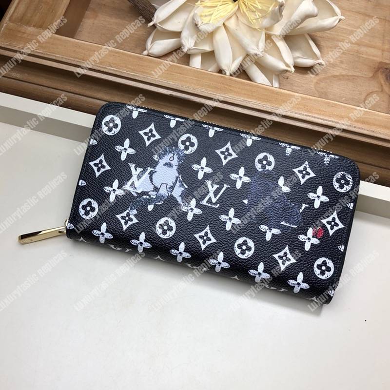 LV Zippy Wallet Catogram Dogs and Cats Black White