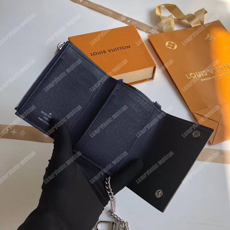 LV Rivets Chain Wallet Epi Leather Navy