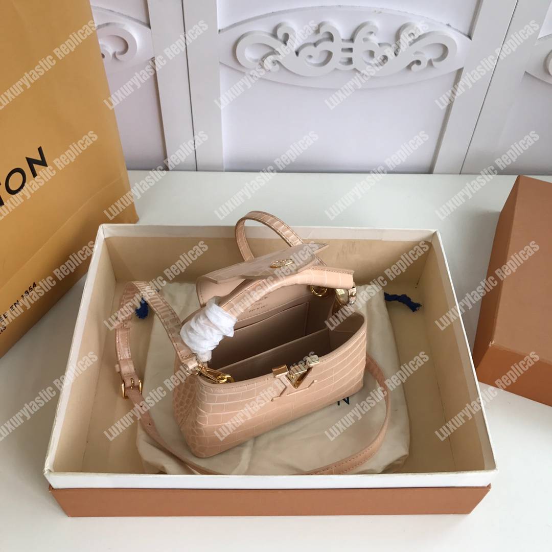 LV Capucines Mini Crocodilien Mat Dune