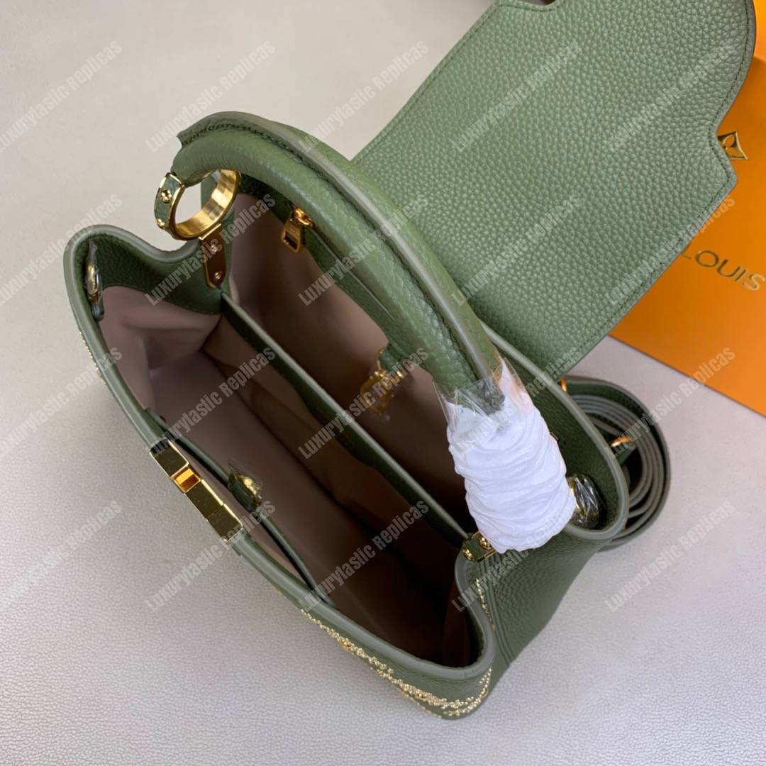 LV Capucines BB Taurillon Leather Monogram Flowers allover Khaki