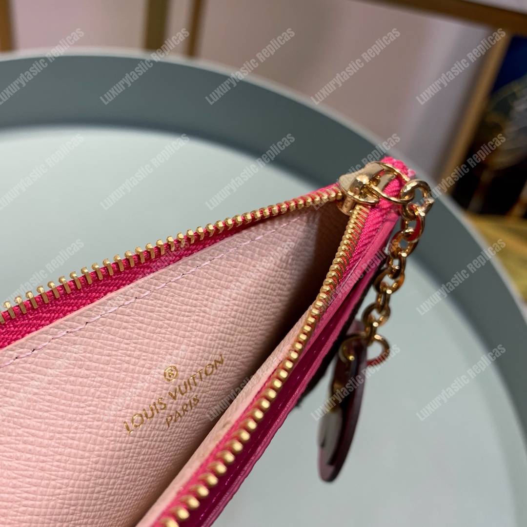 LV Zipped Card Holder Monogram canvas with colorful grained-leather trim Rose Ballerine Pink
