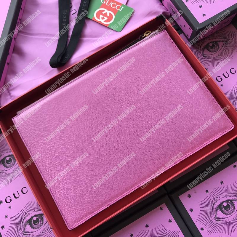 G*u*i leather pouch with double g and crystals pink