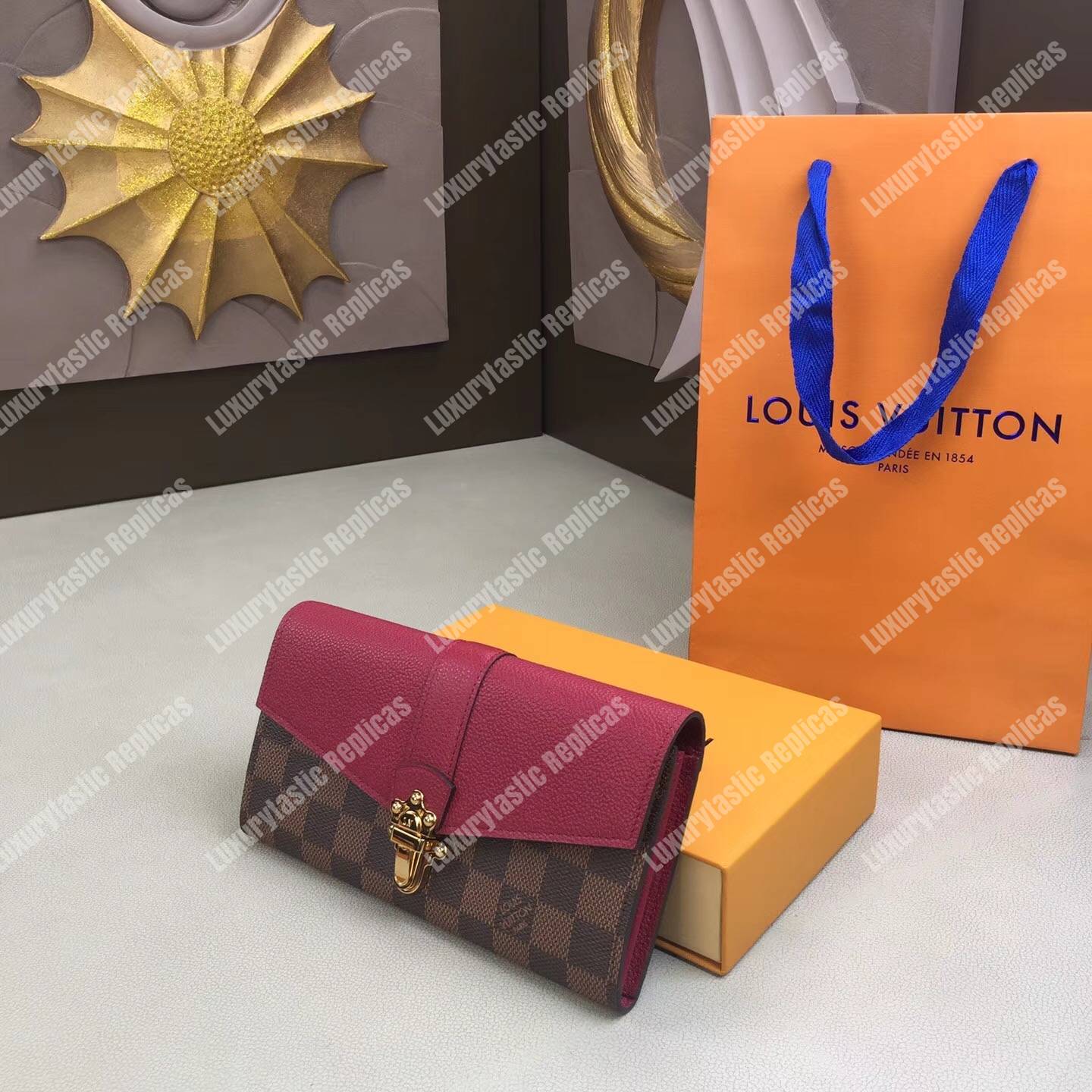 LV Clapton Wallet Damier Ebene Raisin