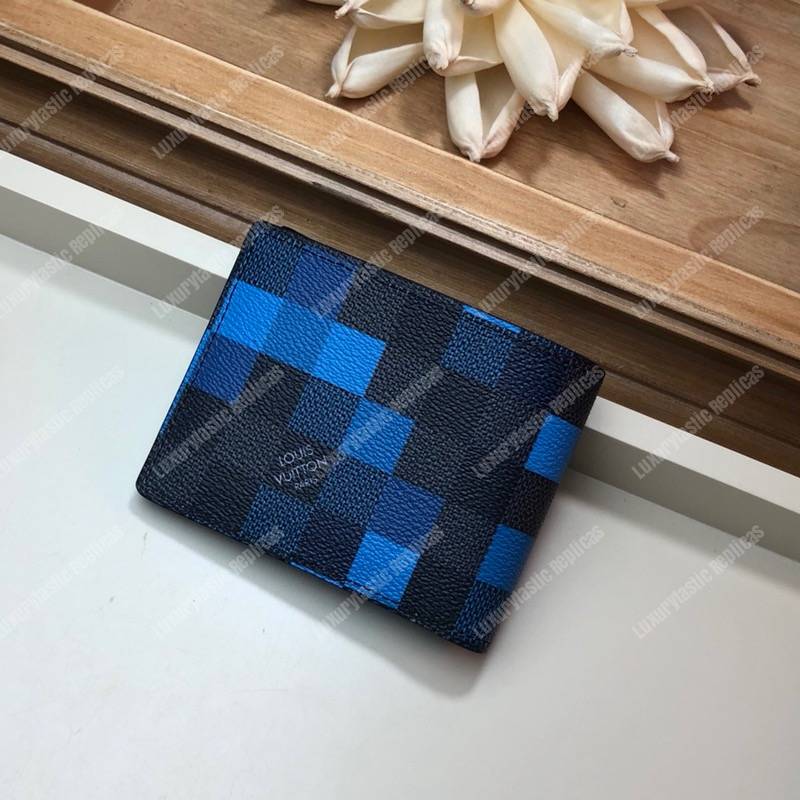 LV Slender Wallet Damier Graphite Pixel Blue