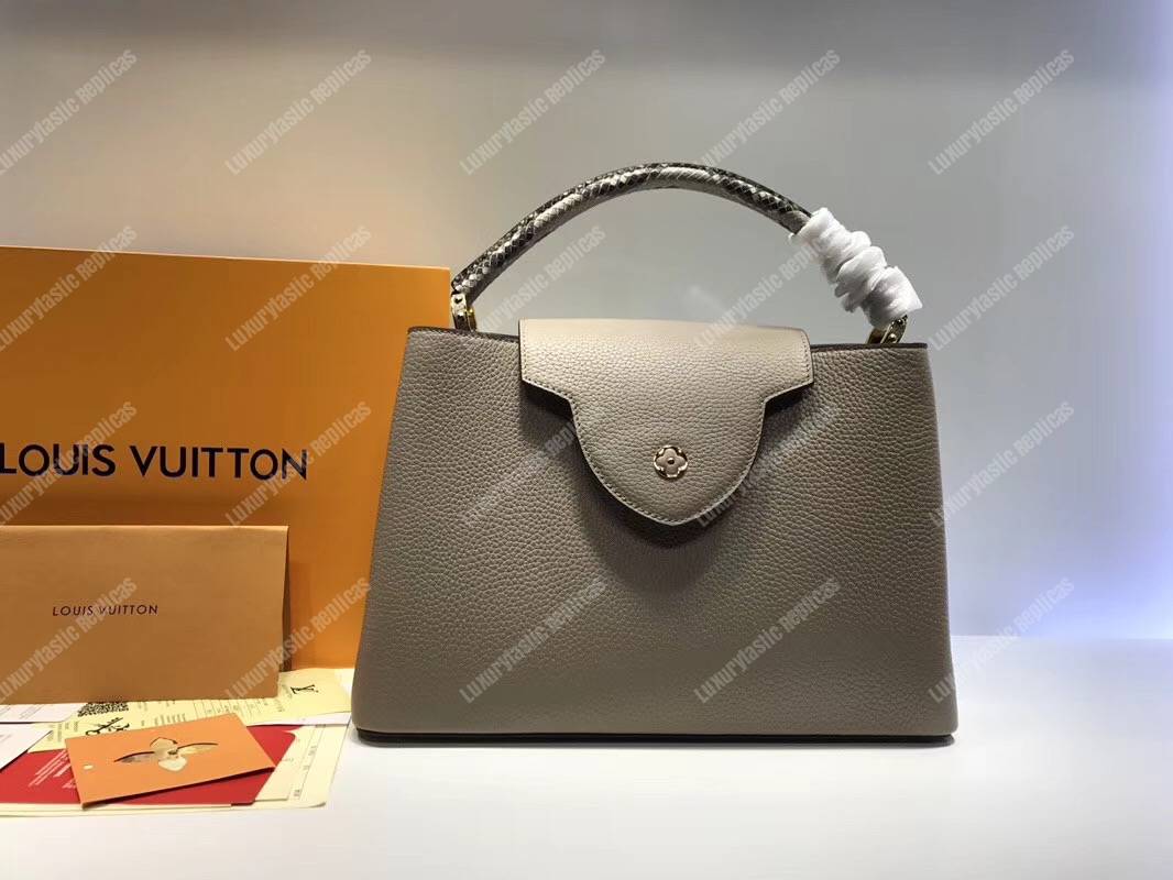 LV Capucines MM Taurillon And Python Leather Galet