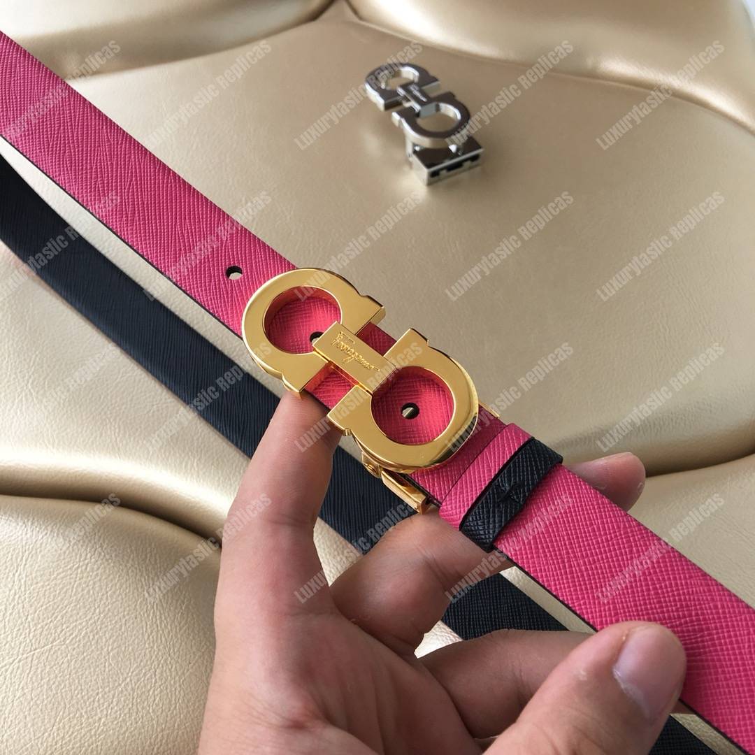 Salvatore Ferragamo Adjustable and Reversible Gancini Belt Black / Pink