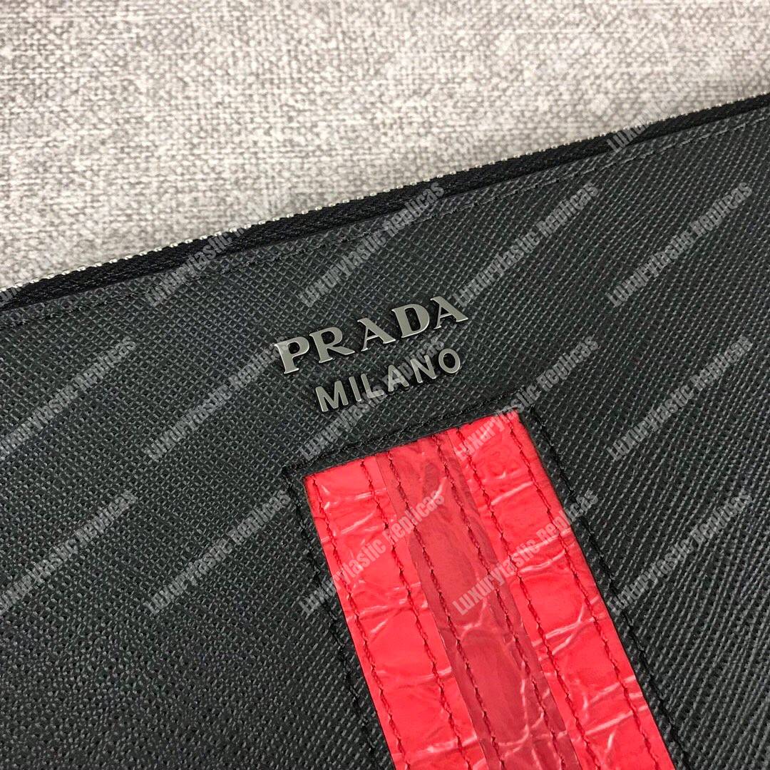 Pra*a saffiano and crocodile leather pouch red