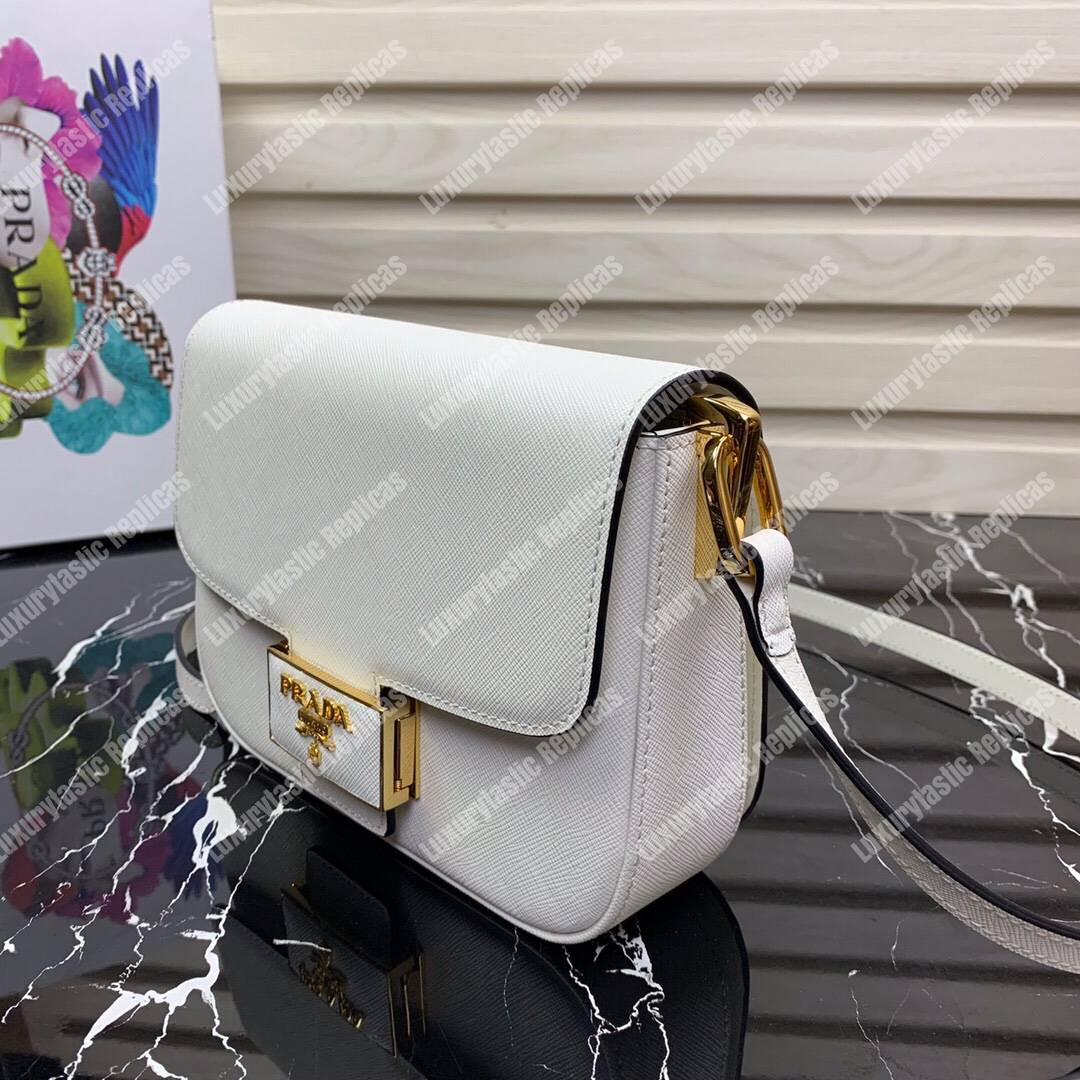 Pra*a emblème saffiano leather bag white