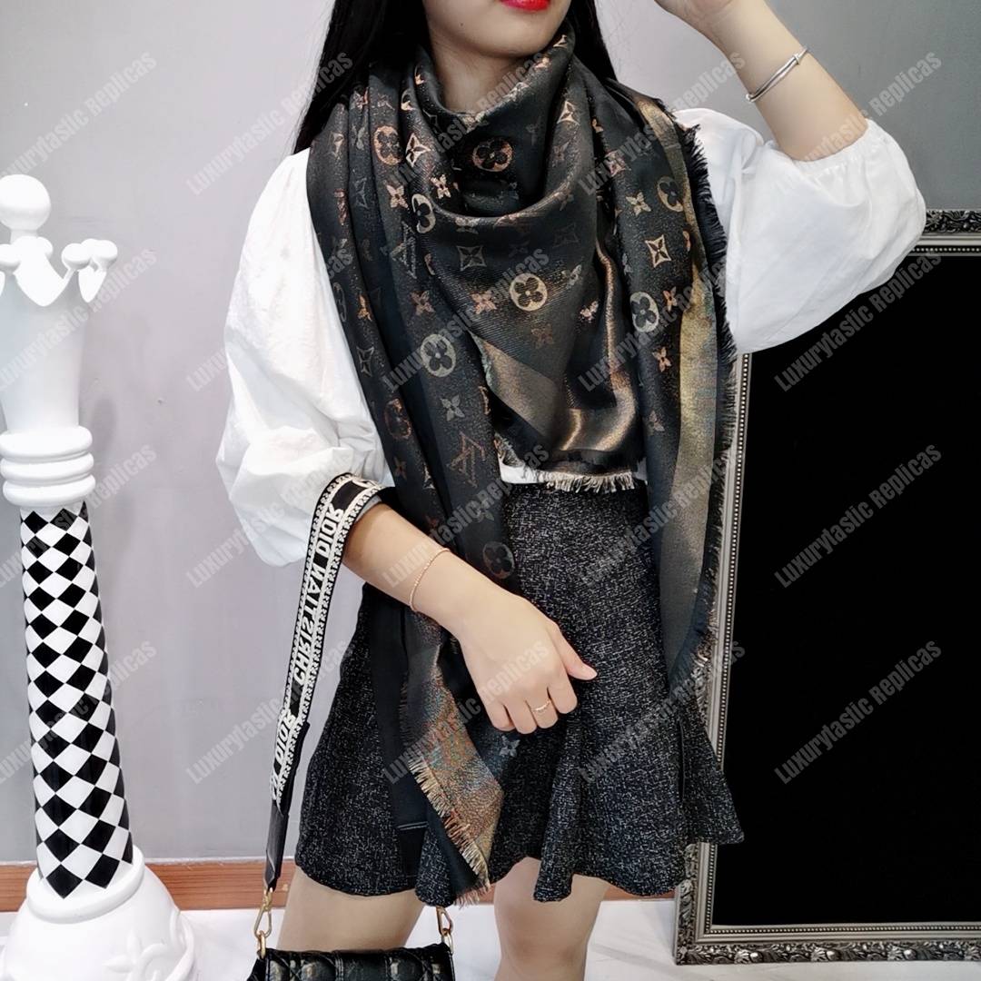 LV Monogram Shine Shawl Black
