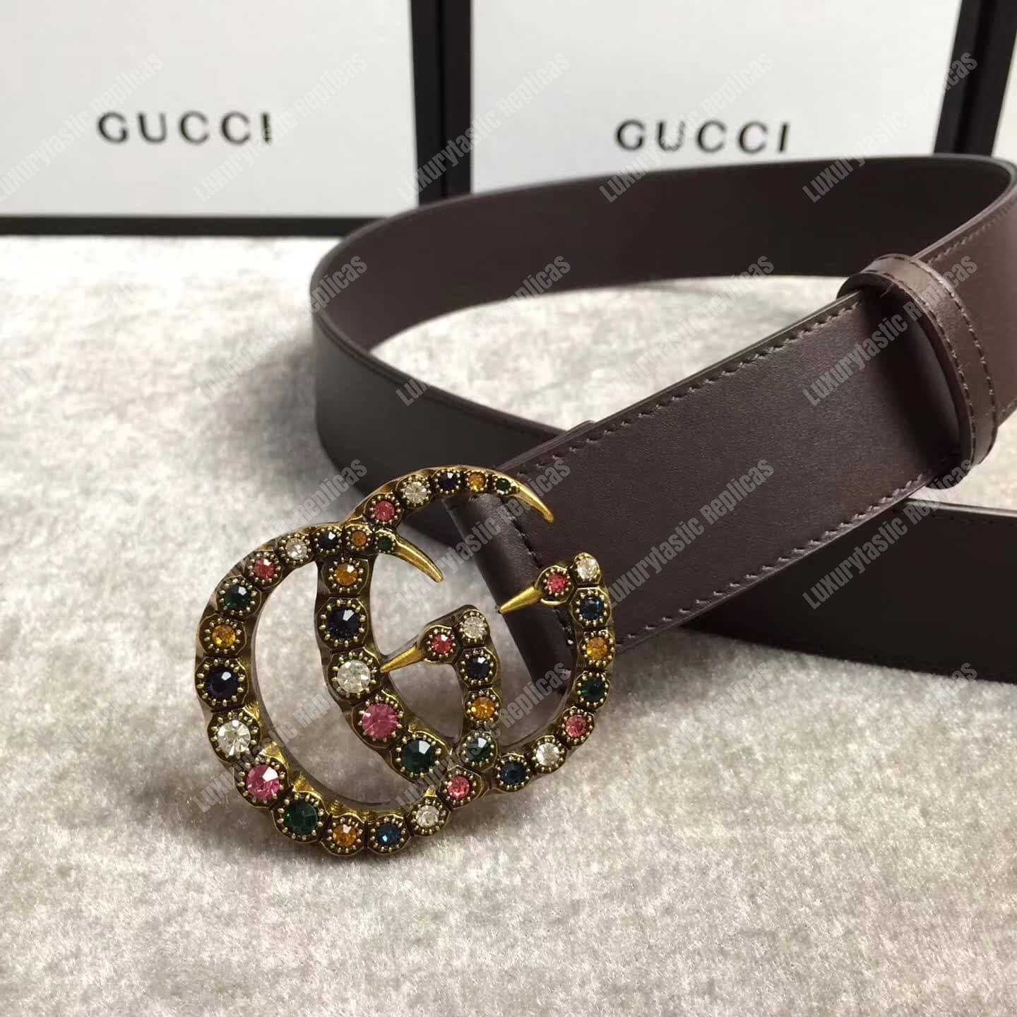G*u*i brown leather belt with crystal double g buckle