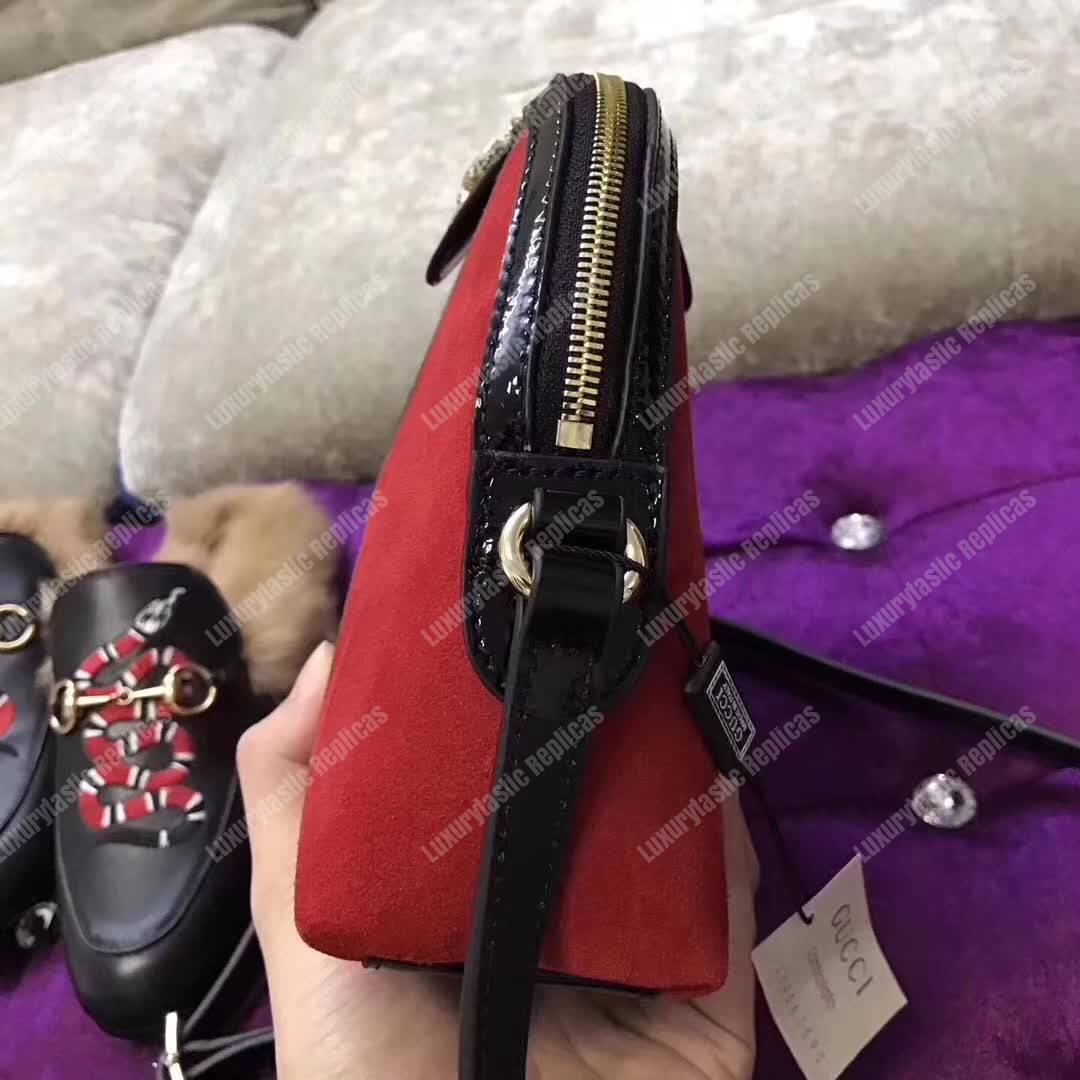 G*u*i ophidia small shoulder bag in hibiscus red suede