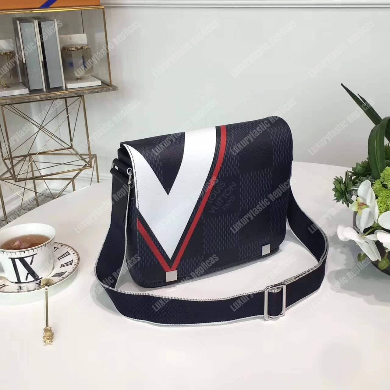 LV District PM Messenger Bag Damier Cobalt Canvas Red