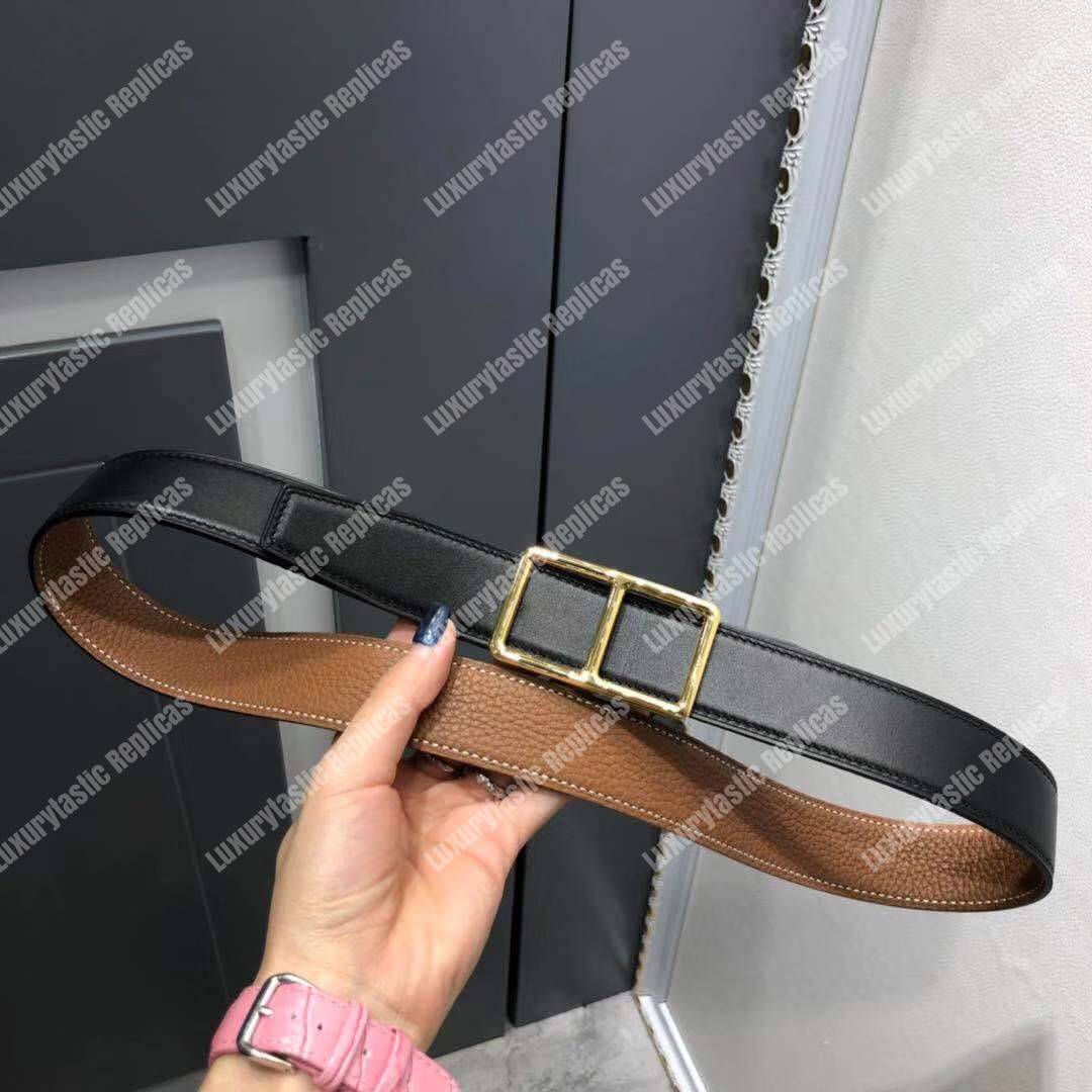 H**mes officier belt buckle reversible leather strap black/brown