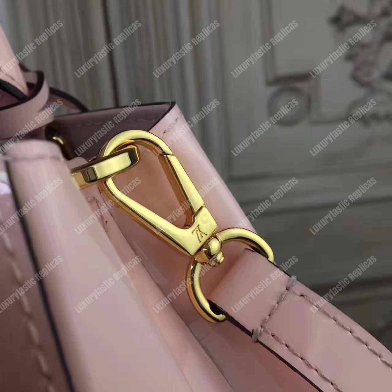 LV Montaigne BB Tote Bag Monogram Vernis Rose Ballerine