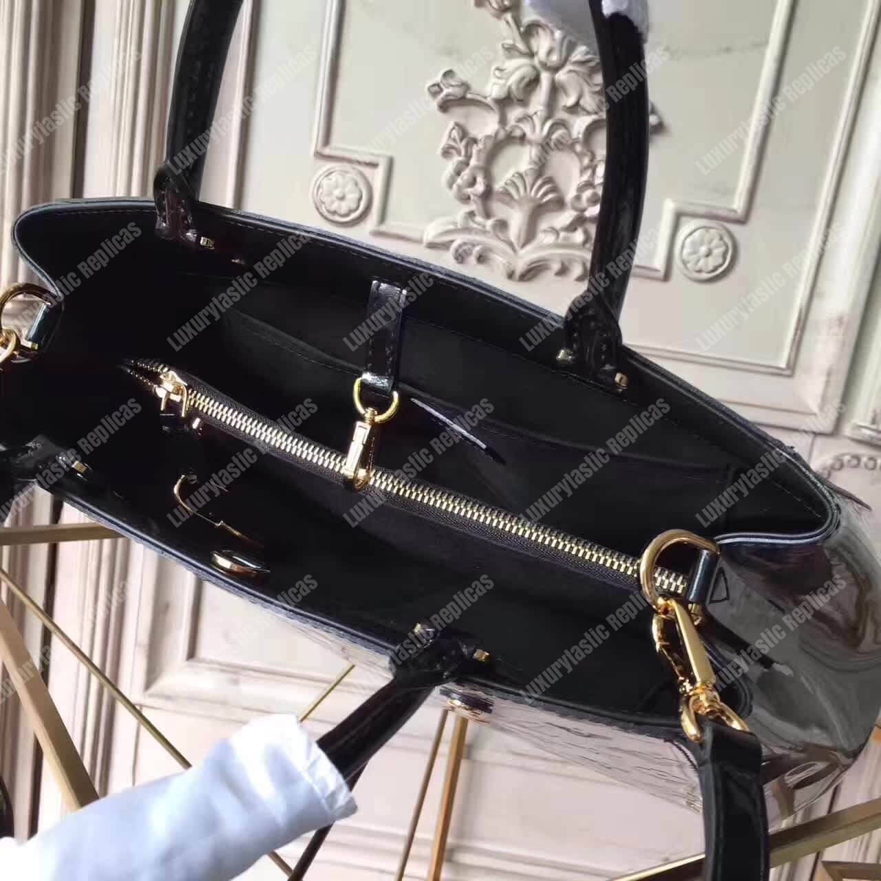 LV Montaigne MM Tote Bag Monogram Vernis Black