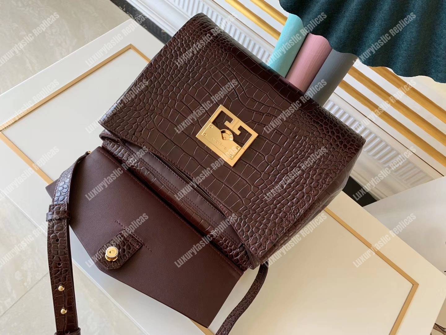 Givenchy Medium Mystic Bag In Crocodile-Effect Leather Brown