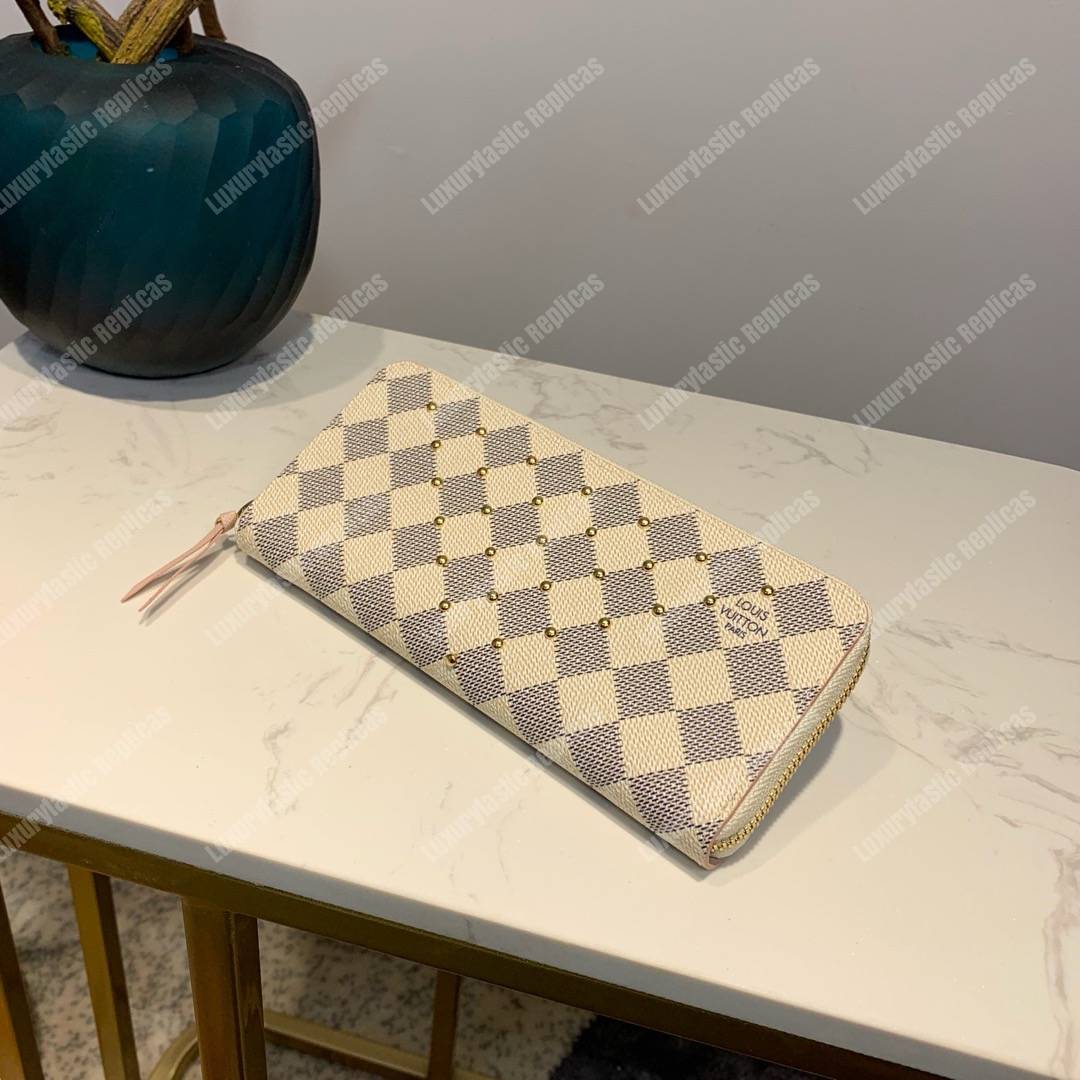 LV Clemence Wallet Damier Azur Rose Ballerine Pink