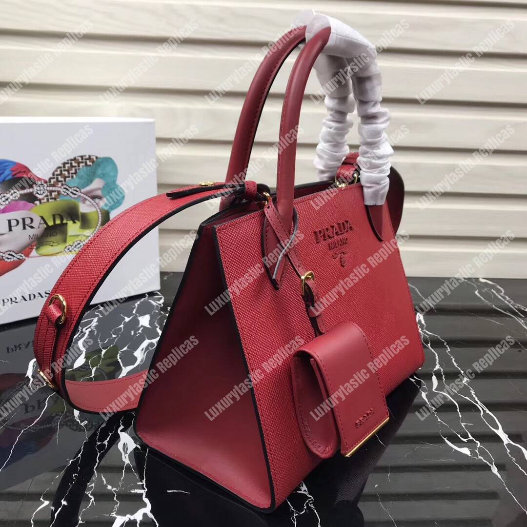 Pra*a monochrome saffiano leather bag red