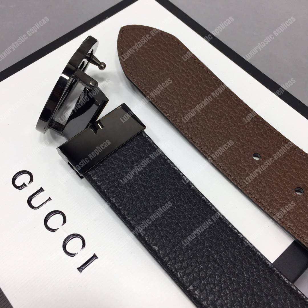 G*u*i leather belt with interlocking g buckle brown