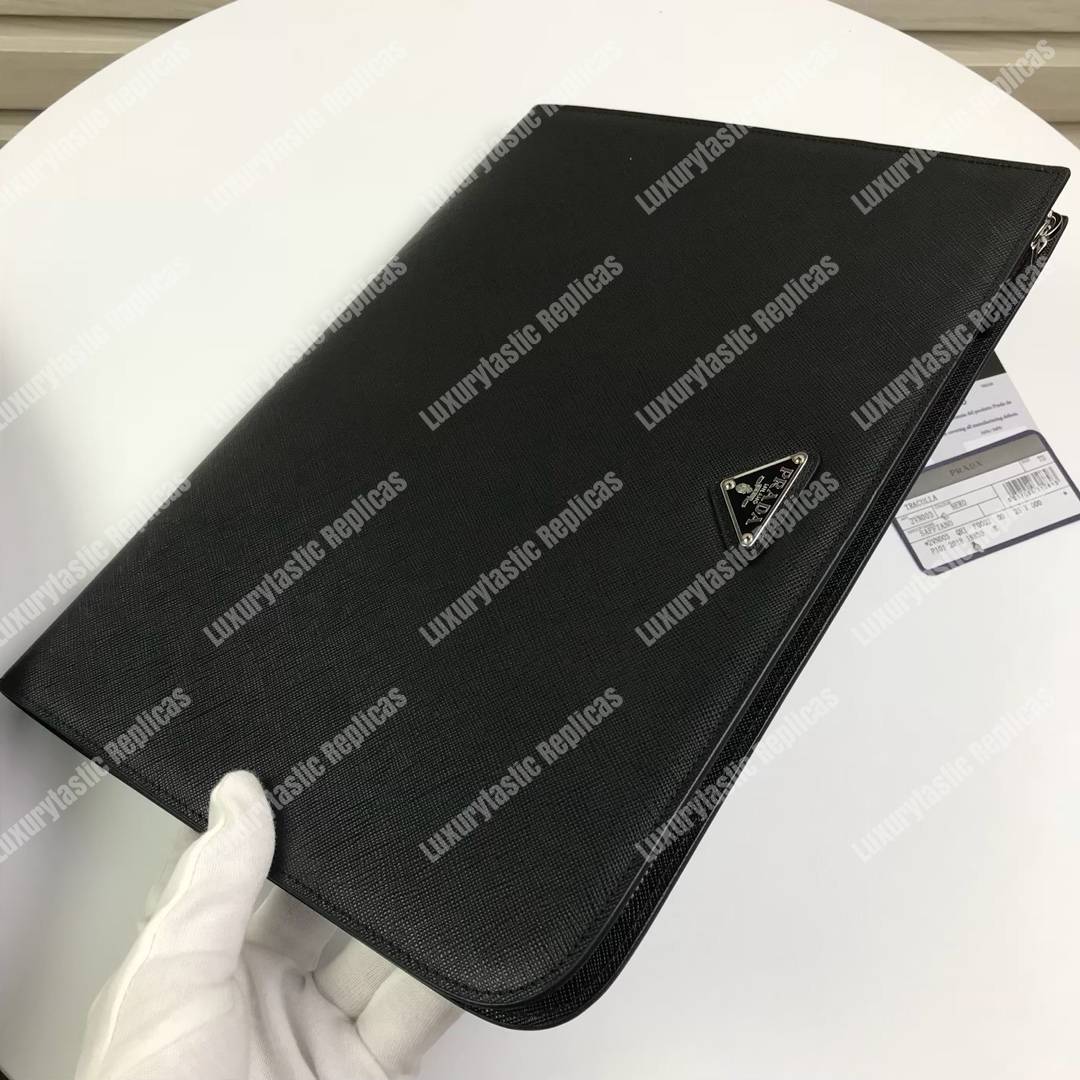 Pra*a saffiano leather document holder triangle logo black