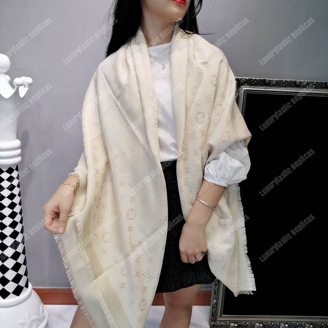 LV Monogram Shine Shawl White