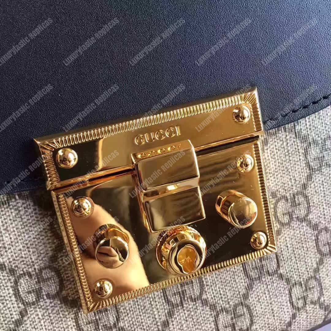 G*u*i padlock medium gg shoulder bag beige/ebony black