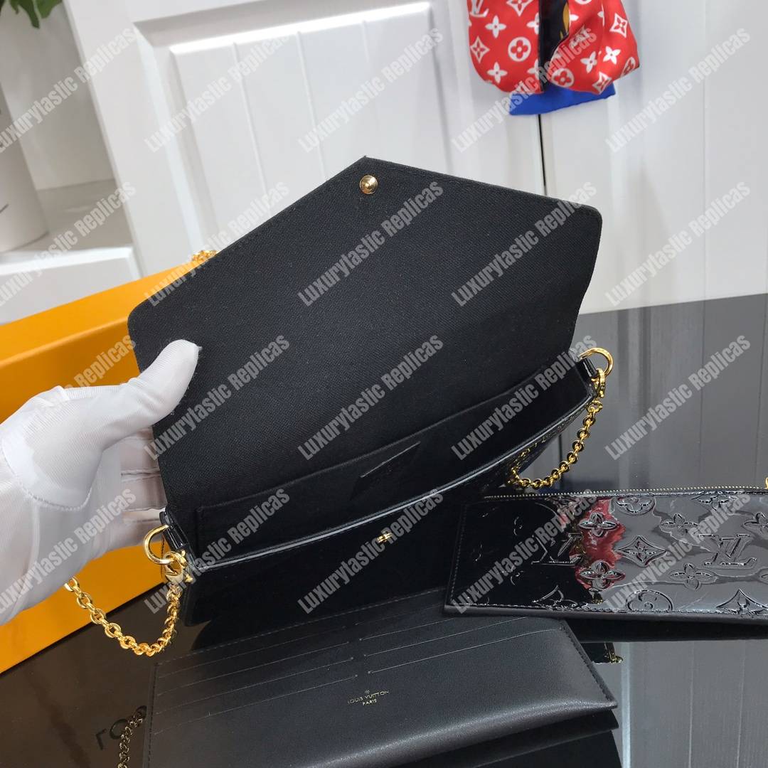 LV Pochette Felicie Monogram Vernis Leather Black