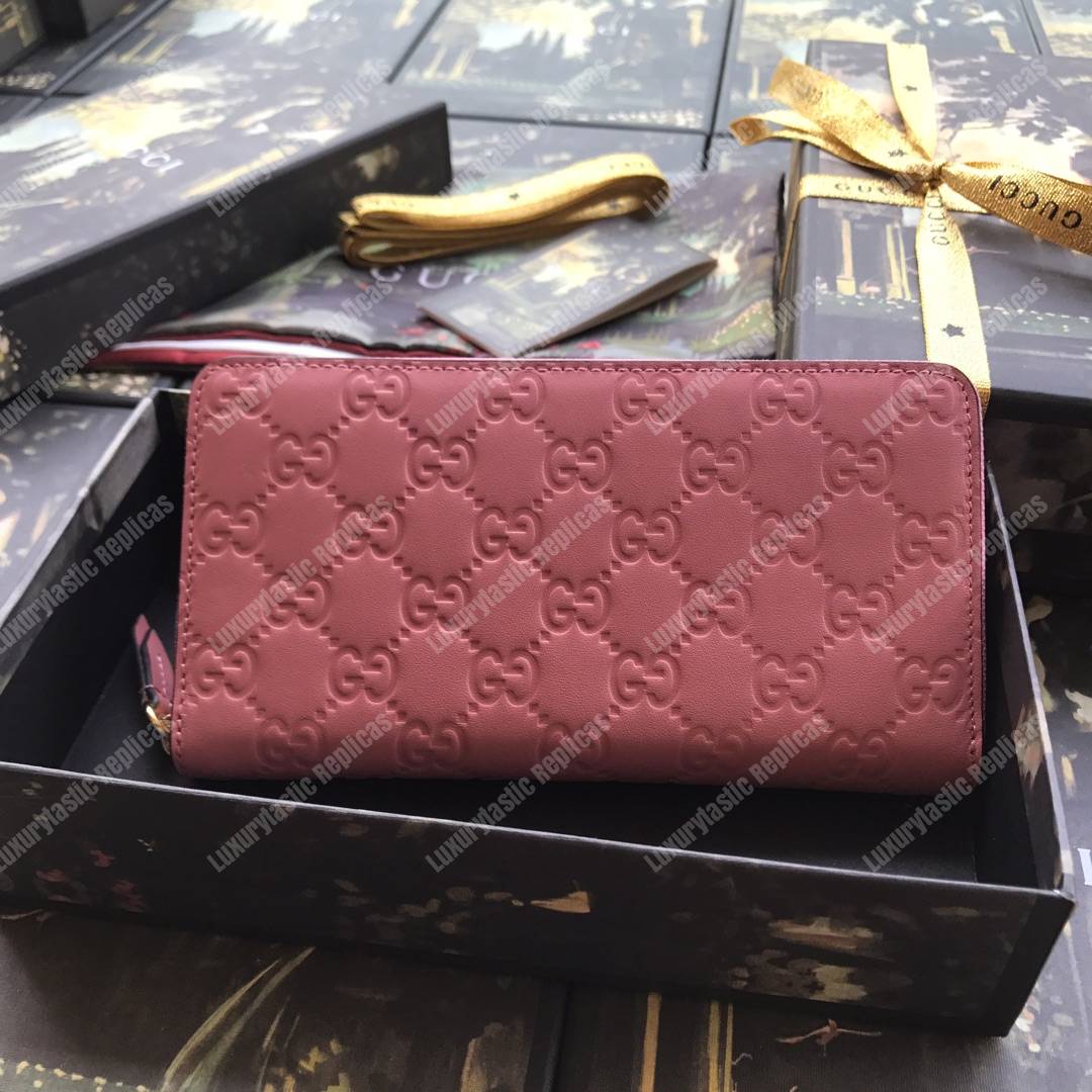 G*u*i signature zip around leather wallet pink