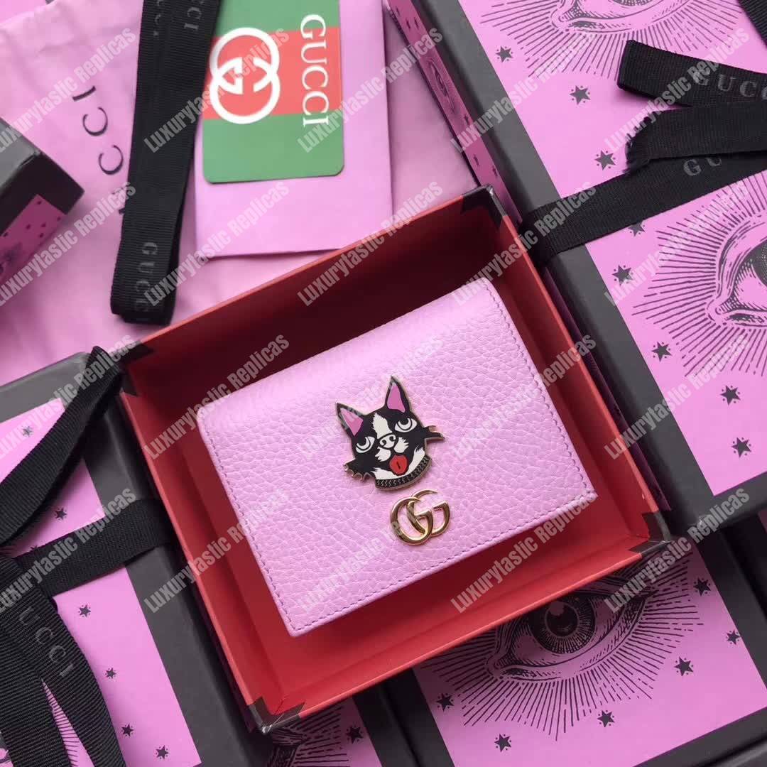 G*u*i leather card case with bosco pink