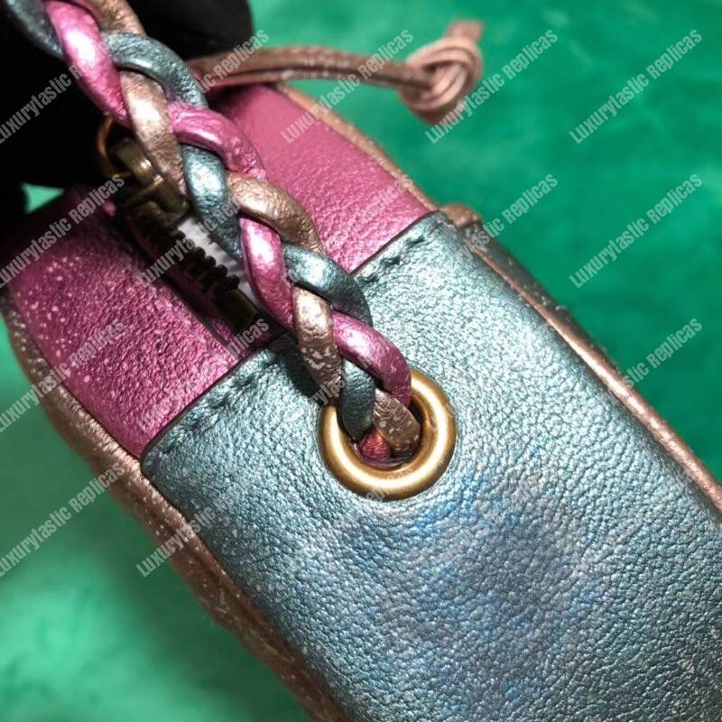 G*u*i laminated leather mini bag pink and blue