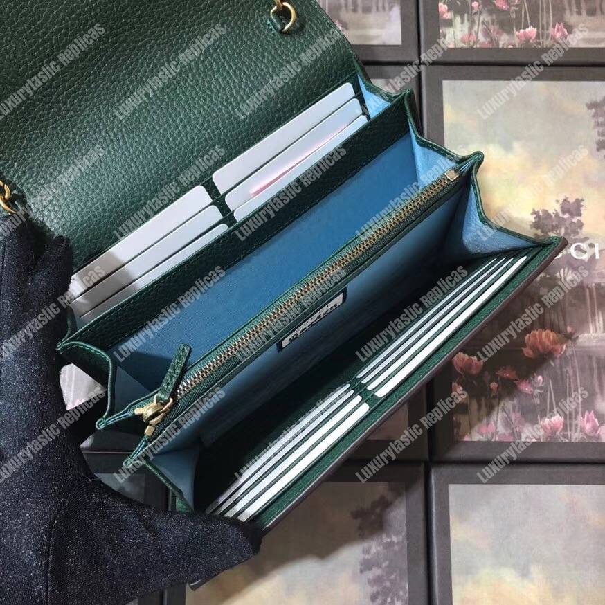 G*u*i calfskin garden dionysus chain wallet green with bat