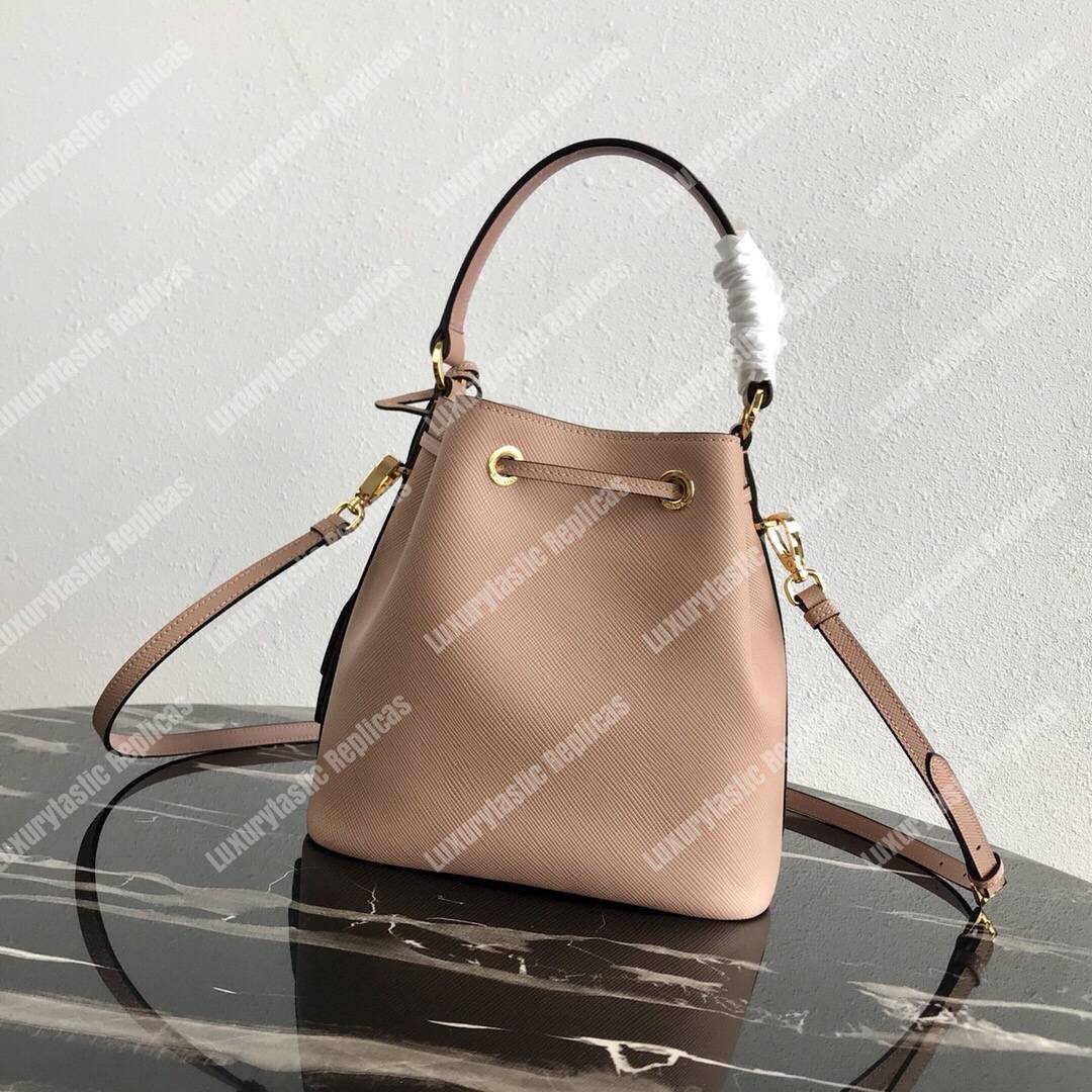 Pra*a saffiano leather bucket bag beige