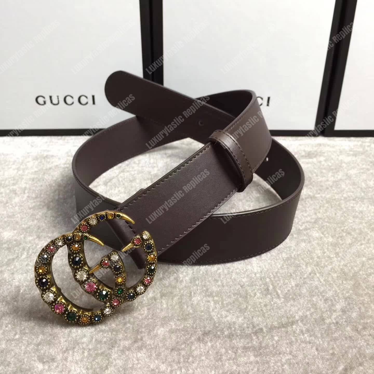G*u*i brown leather belt with crystal double g buckle