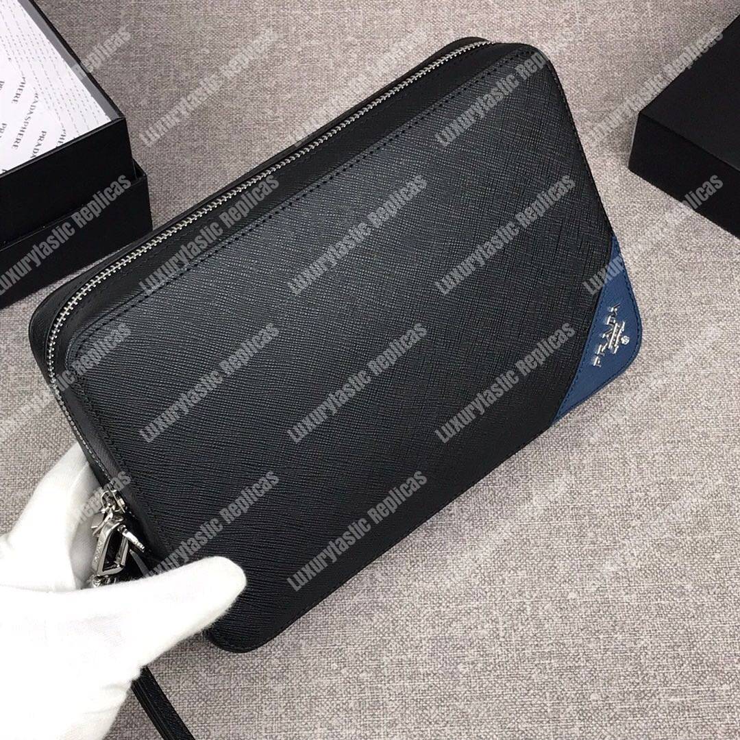 Pra*a saffiano leather men’s bag black / blue