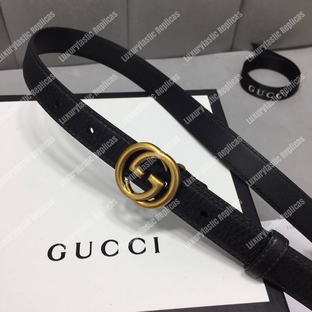 G*u*i slim leather belt with double g buckle black