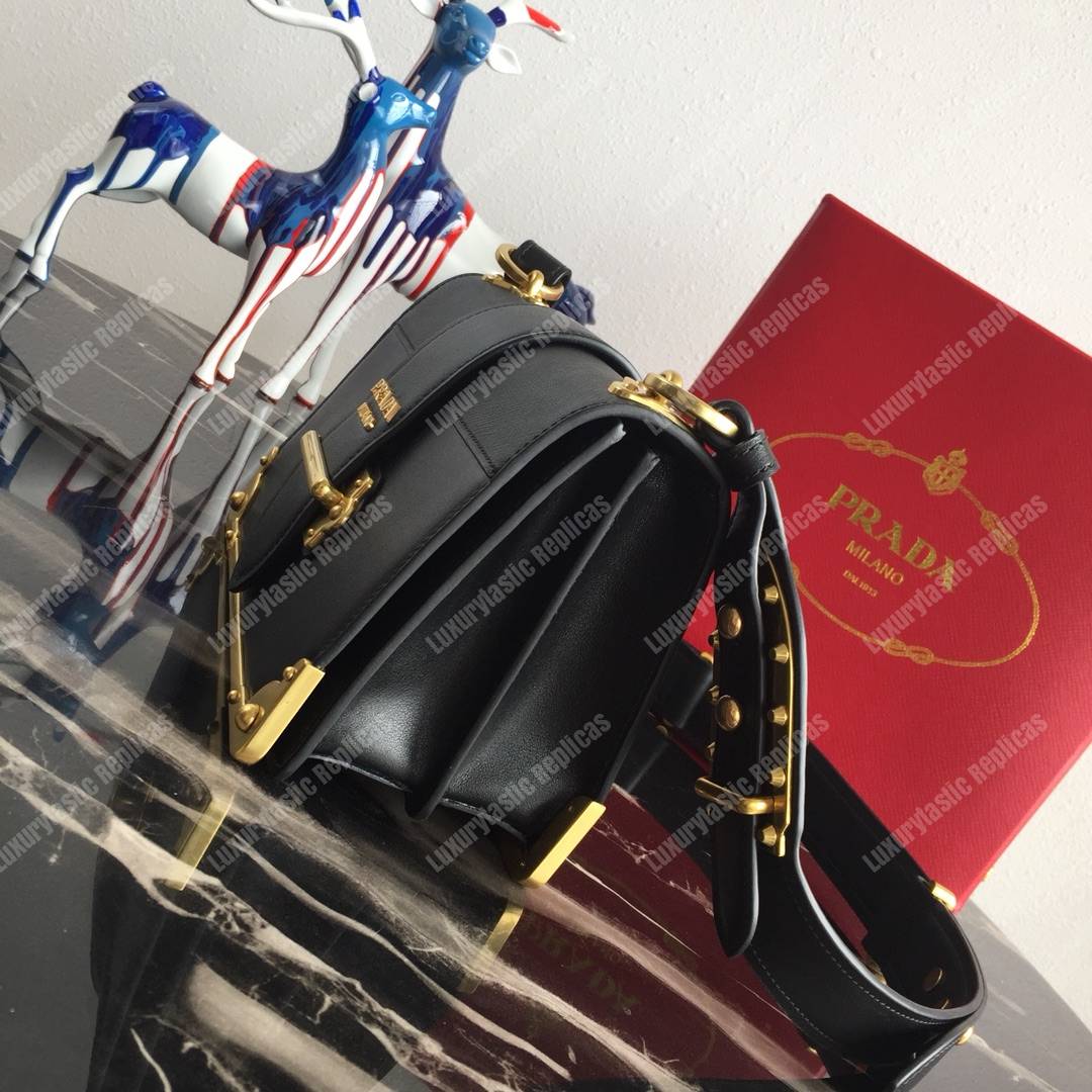 Pra*a cahier leather shoulder bag black