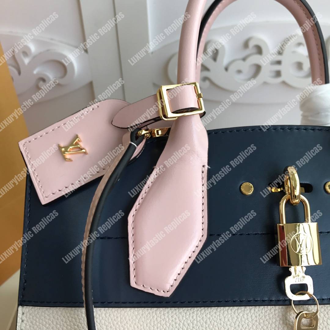 LV City Steamer MM Autres Cuirs Gris Antartica Navy Blue Rose Doux Pink