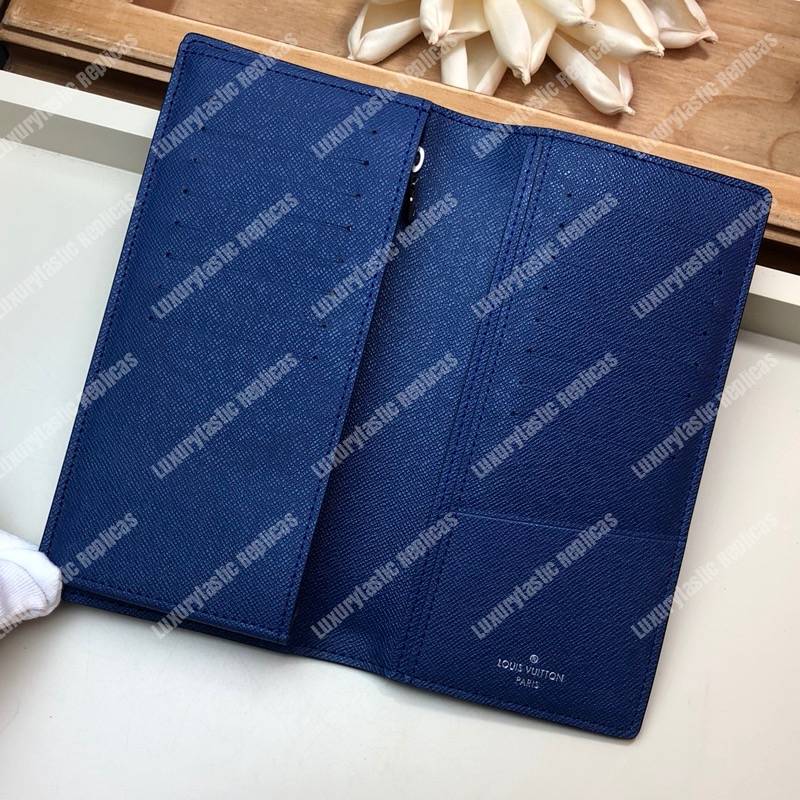 LV Brazza Wallet K45 Taiga Monogram Navy Blue