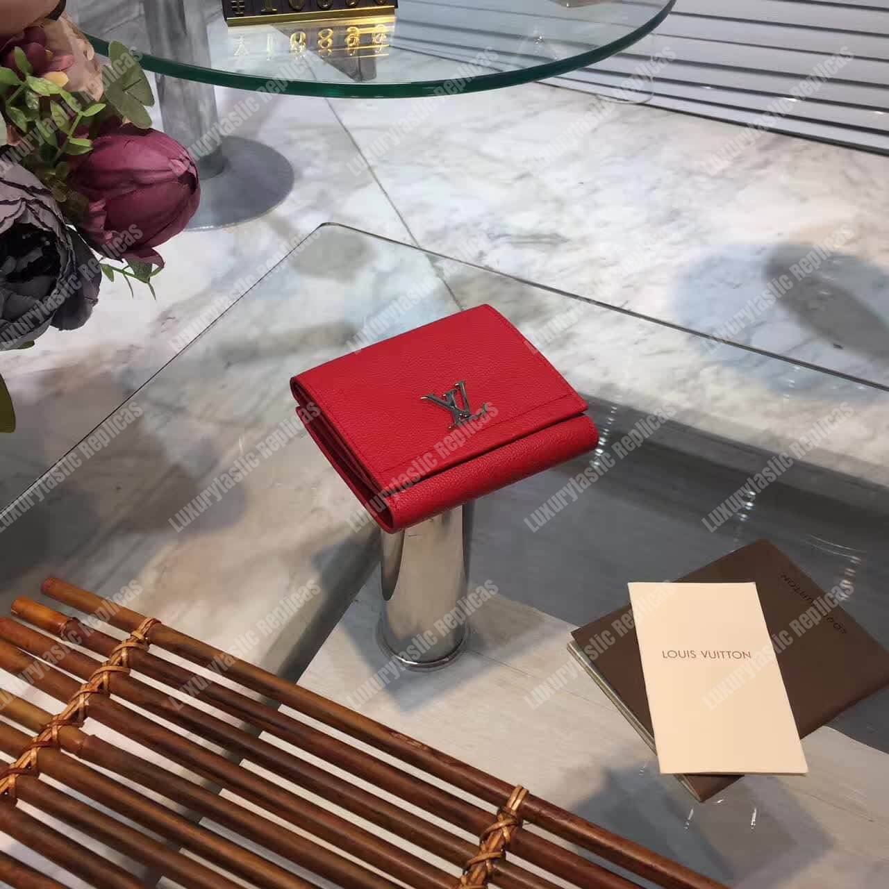 LV LockMe II Compact Wallet Taurillon Leather Rubis