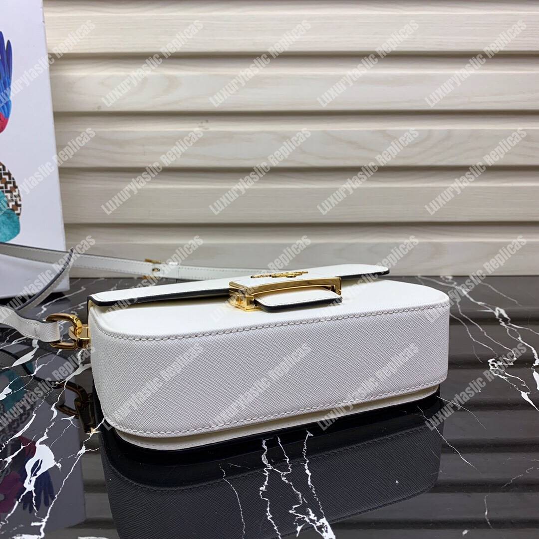 Pra*a emblème saffiano leather bag white