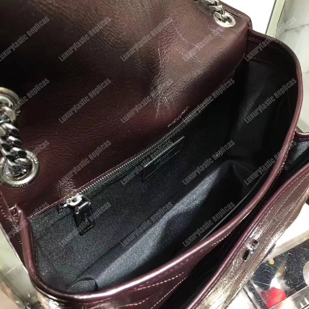 Saint Laurent Niki Medium Bag In Crinkled Vintage Leather Prunia