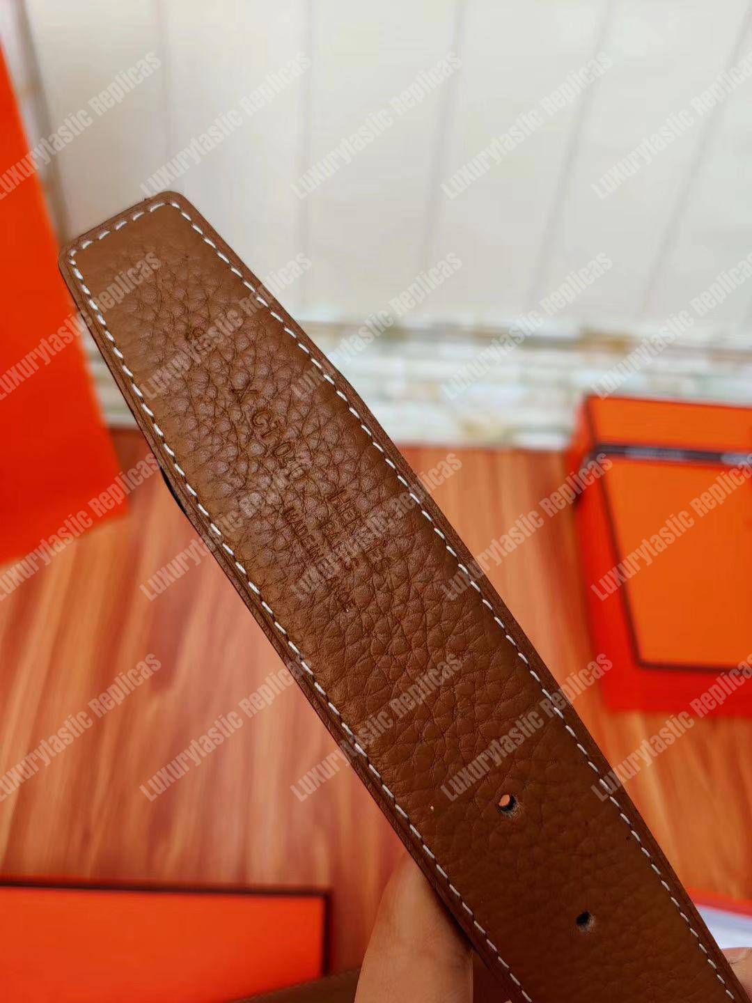 replica H**mes h belt buckle reversible leather strap brown