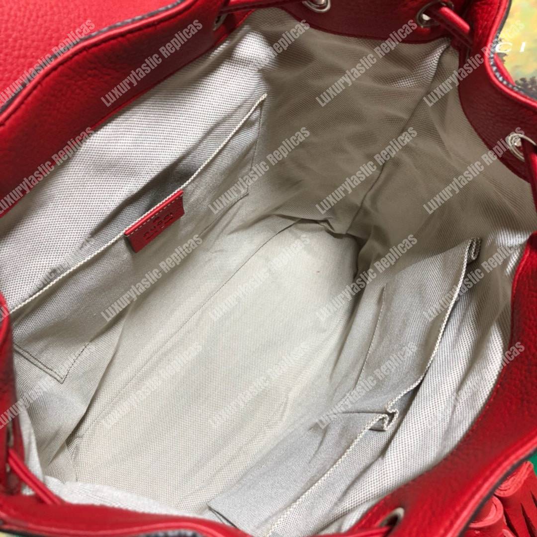 G*u*i leather bamboo tassel backpack hibiscus red