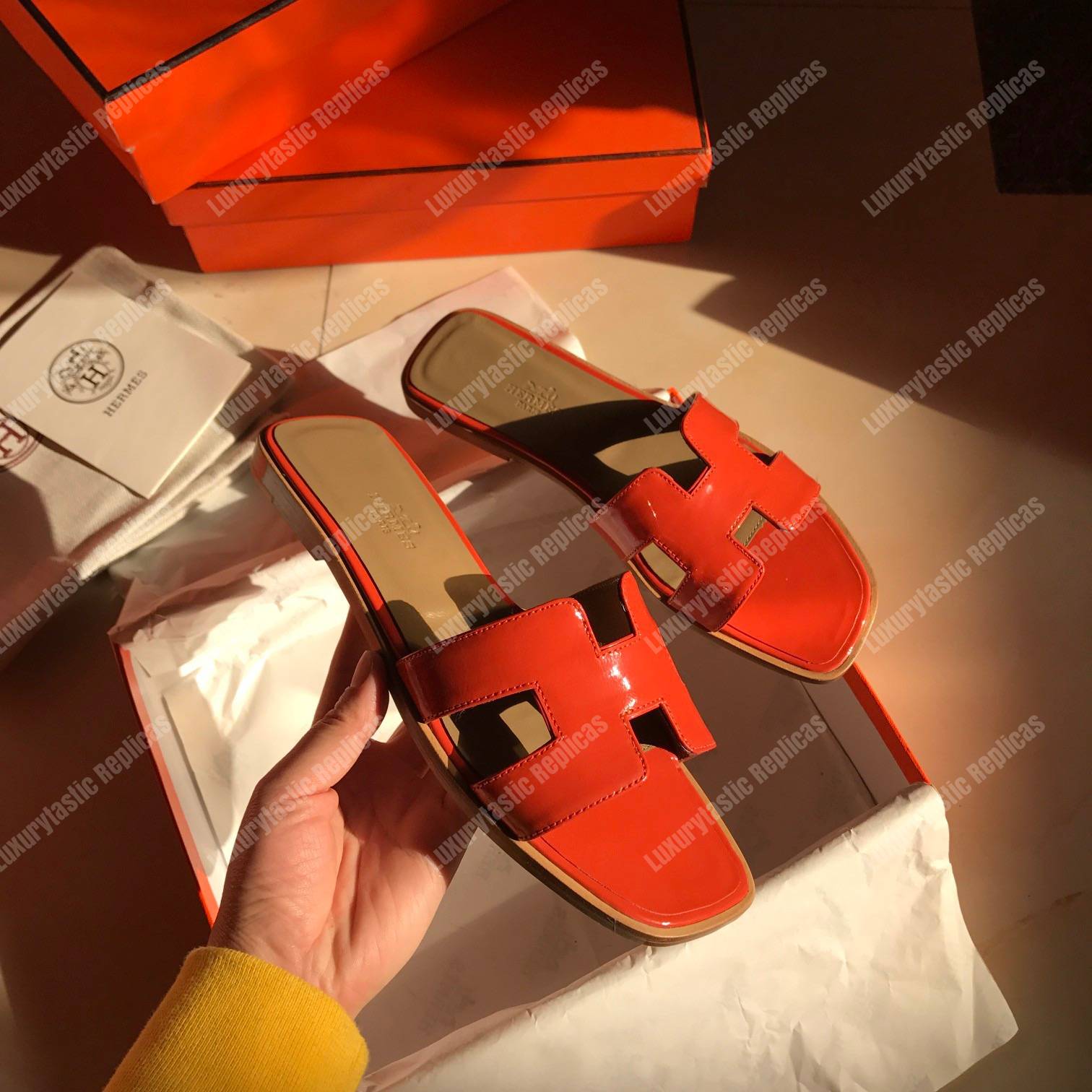 H**mes oran sandal patent leather orange