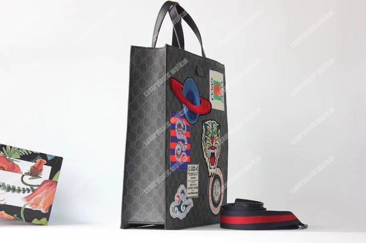 G*u*i night courrier soft gg sup*e tote black/grey