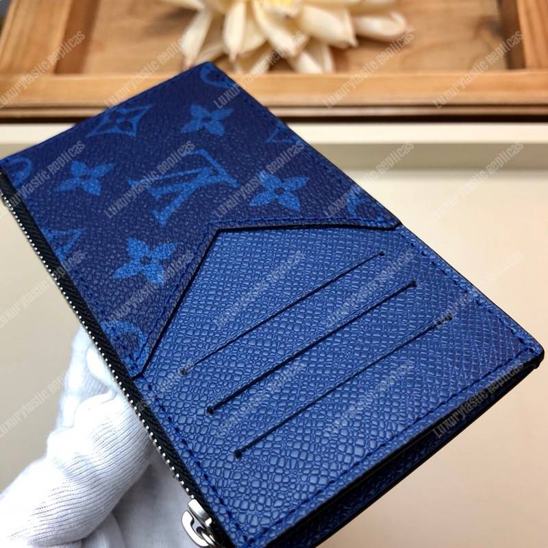 LV Coin Card Holder K45 Taiga Monogram Navy Blue