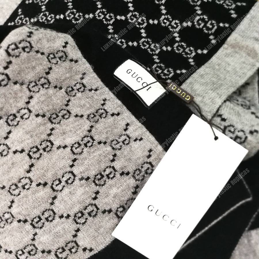 G*u*i monogram gg wool scarf black grey
